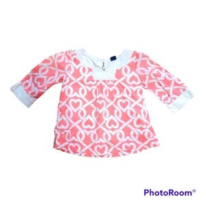 Gap Kids Coral Pink Heart Blouse 100% Cotton Size 2t